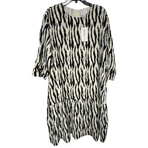 NWT SWUUN Zebra Print Midi Dress Black‎ White Women's Plus Size 4XL Retails $119